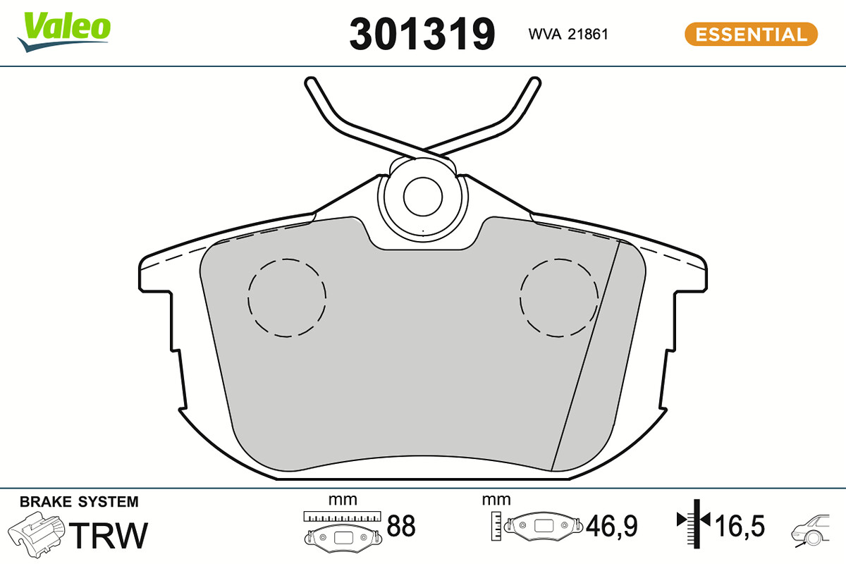 Jeu de 4 plaquettes de frein VALEO ref. 301319